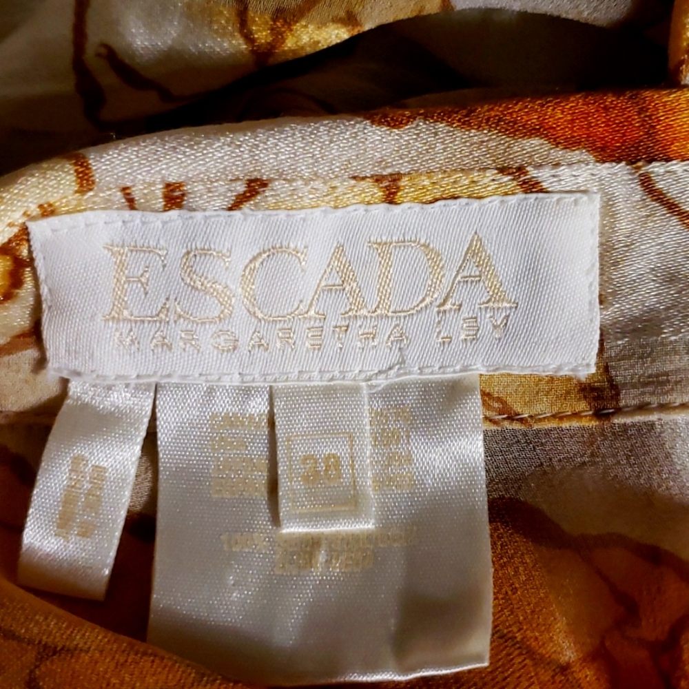 Escada size 38 light brown with rich brown floral print with stripes.